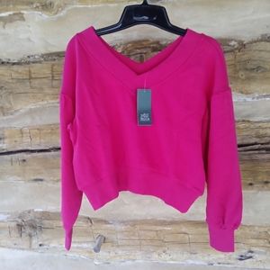 NWT Wild Fable Pink Double V Neck Cropped Sweatshirt Size XS